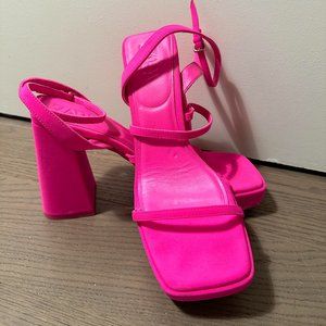Zara Chunky Neon Pink Strappy Heels